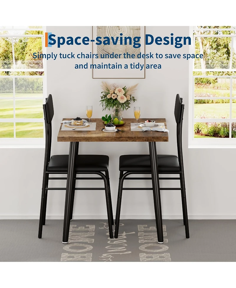 homfan 3 Piece Dining Table Set for 2 Space Saving Wood and Metal Table with 2 Upholstered Chairs Perfect for Apartments and Breakfast Nooks