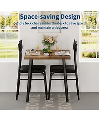 homfan 3 Piece Dining Table Set for 2 Space Saving Wood and Metal Table with 2 Upholstered Chairs Perfect for Apartments and Breakfast Nooks