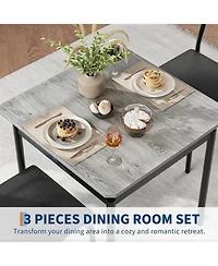 homfan 3 Piece Dining Table Set, Kitchen Table Set for 2 with Pu Upholstered Chair, Metal Frame for Small Space, Dining Room, Apartment, Studio
