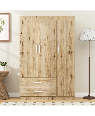 Streamdale Furniture 3-Door Storage Armoire with 2 Drawers and 2 Hanging Rods, Sonoma Oak