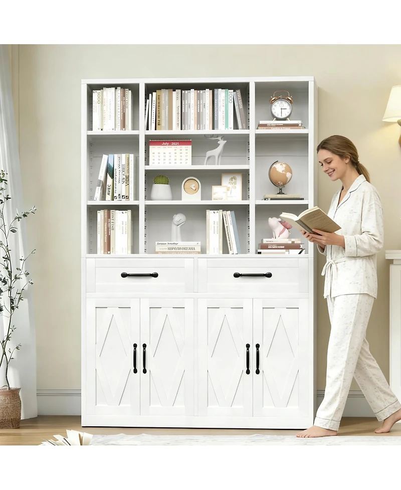 Streamdale Furniture 71" Tall Industrial Storage Bookcase with Doors, Drawers and Adjustable Shelves