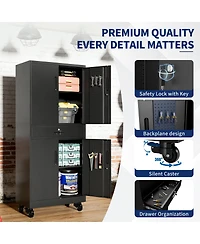 Streamdale Furniture 71" Metal Storage Cabinet with Drawer, Locking Doors, Shelves and Pegboard