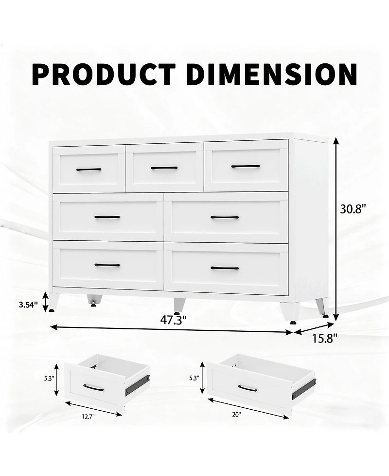 Streamdale Furniture 7-Drawer Wide Metal Storage Dresser for Bedroom and Living Room