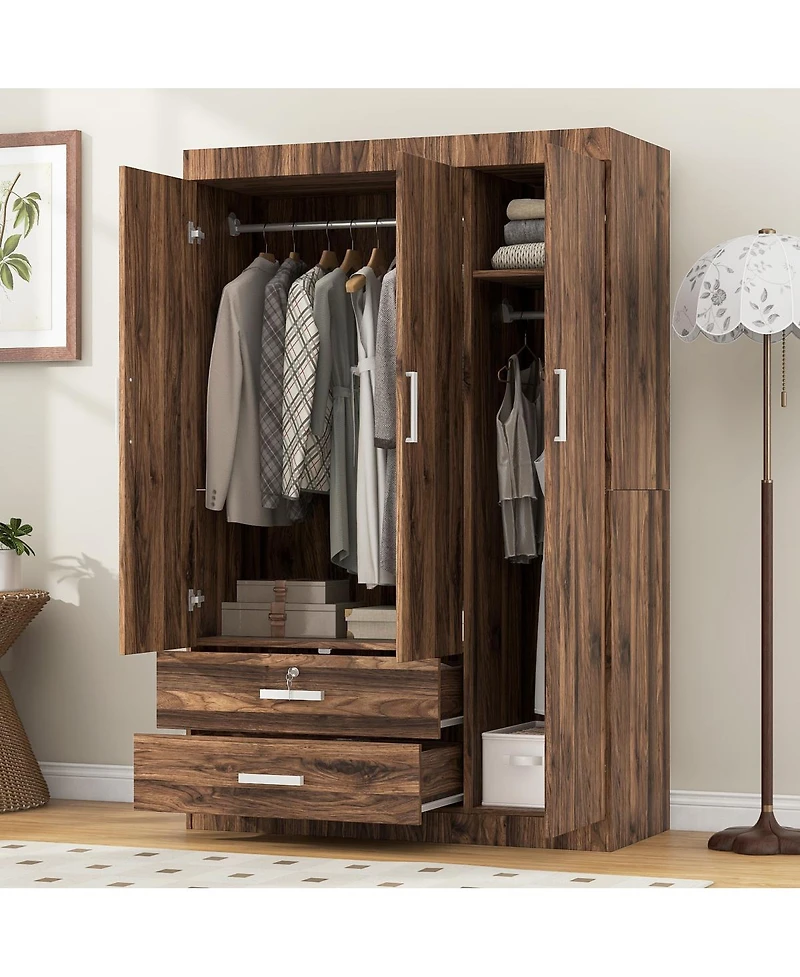 Streamdale Furniture 3-Door Storage Armoire with 2 Drawers and 2 Hanging Rods