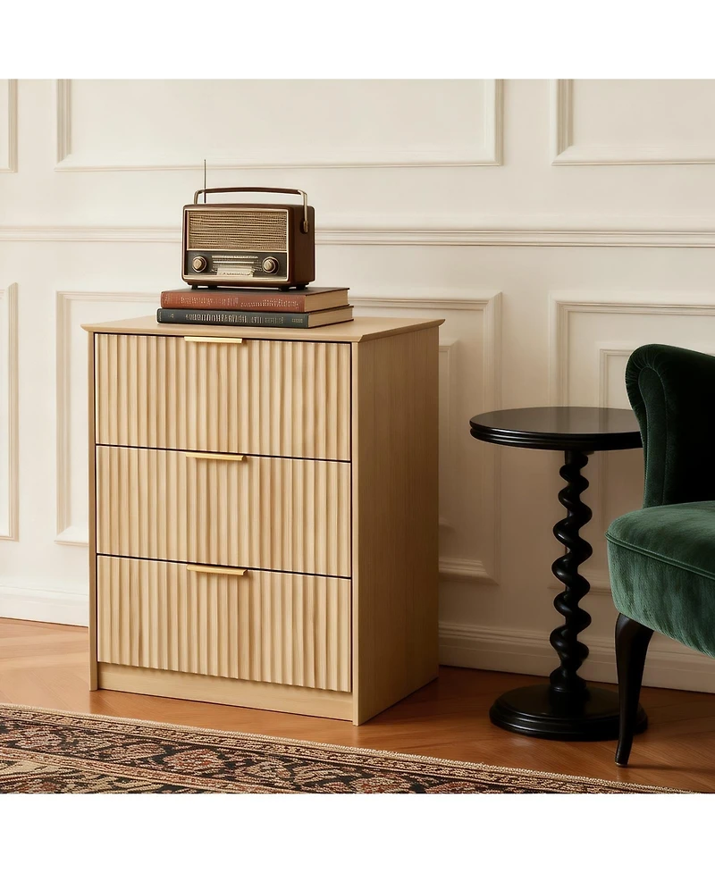 gaomon Wavy-Patterned Three-Drawer Nightstand with Usb Port and Power Outlet-a Compact Dressing Table for the Bedroom or Living Room