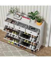 Streamdale Furniture 4-Flip and 3-Drawer Metal Shoe Cabinet, Slim Freestanding Steel Organizer