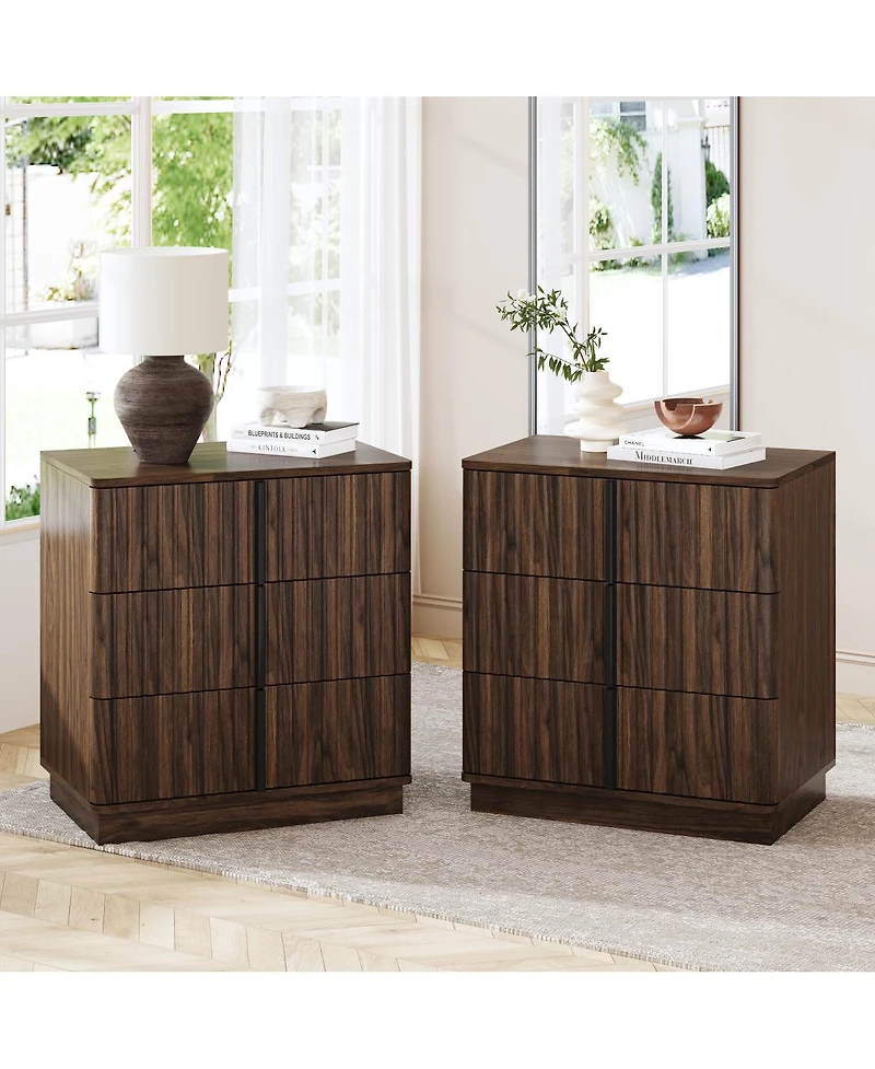Streamdale Furniture Vintage 3-Drawer Vertical Stripe Nightstand