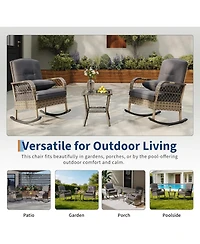gaomon 3 Piece Outdoor Wicker Rocking Chair, Weather Resistant Wicker with Table for Porch, Backyard, Garden and Patio