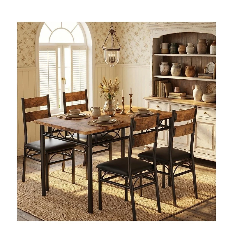 gaomon 5 Piece Dining Table Set for 4, Rectangular Kitchen Table and Chairs for 4, Upholstered High Back Chairs, Thick Sturdy Frame