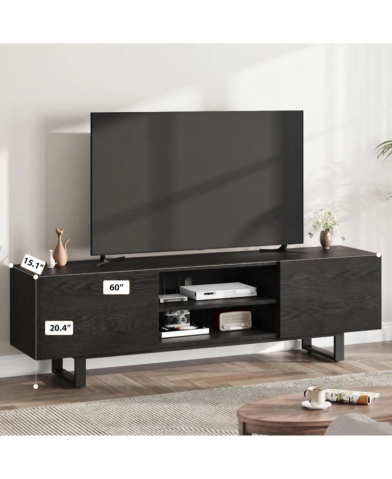 gaomon Modern Tv Stand for 65/75/80Inch Tv,70" Entertainment Center with 2 Drawers, Open Shelves, Heavy Duty Wooden Media Console with Metal Legs