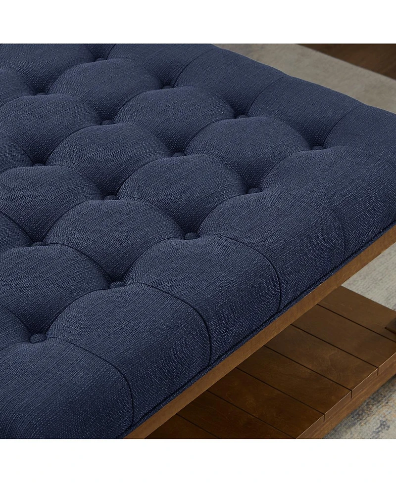 Streamdale Furniture Tufted Linen Upholstered Ottoman Coffee Table with Wood Shelf