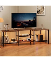 gaomon Tv Stand with Led Lights and Power Outlets, Entertainment Center 4 Storage Shelves