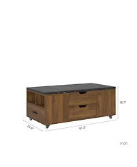 Boyel Living Modern Lift-Up Coffee Table with 2 Stools Set for Living Room Expandable Hidden Storage and Drawers