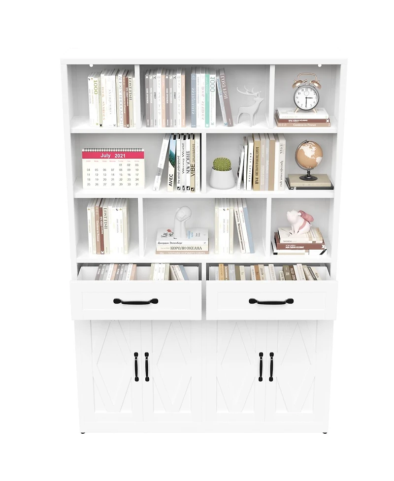 Streamdale Furniture 71" Metal Bookcase with 2 Doors, 2 Drawers and Open Shelves