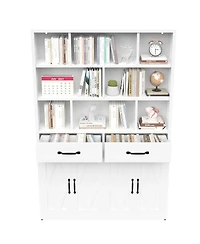 Streamdale Furniture 71" Metal Bookcase with 2 Doors, 2 Drawers and Open Shelves