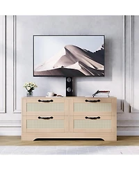 gaomon 4-Drawer Tv Stands for Living Room, Entertainment Center, 4-Drawer Wicker-Style Mdf Tv Stand with Stand, Living Room Furniture