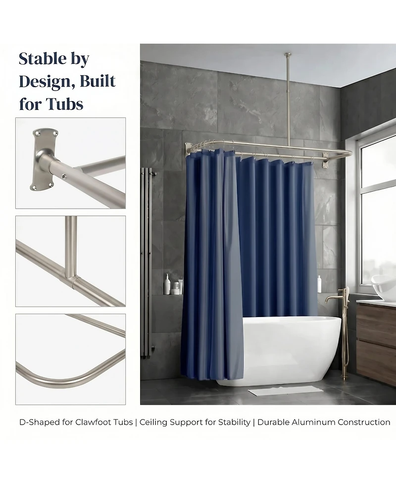 Utopia Alley D-Shaped Shower Rod with Ceiling Support, 28-68" Non-Adjustable and Stable