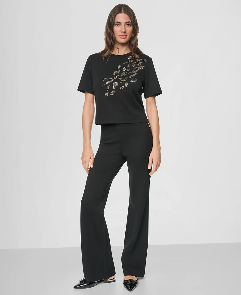 Dkny Women's Animal Print Heatset Short-Sleeve Crewneck Cotton Top