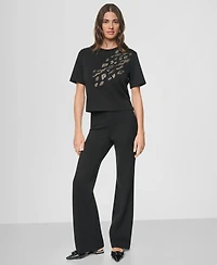 Dkny Women's Animal Print Heatset Short-Sleeve Crewneck Cotton Top
