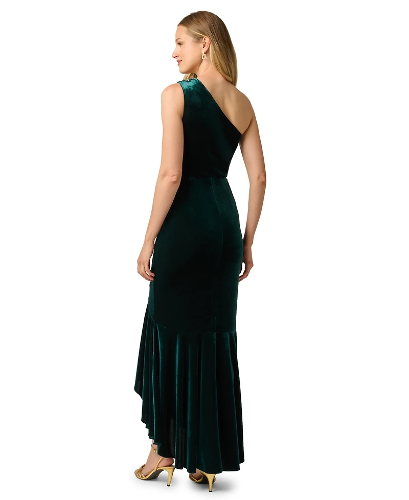 Adrianna Papell Women's One-Shoulder Stretch Velvet Gown