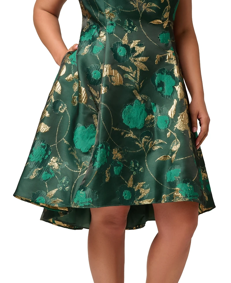 Adrianna Papell Plus Printed V-Neck Sleeveless High-Low Dress