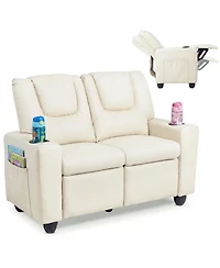 Costway 2-Seater Kids Recliner with Cup Holders Side Storage Pockets Adjustable Backrest