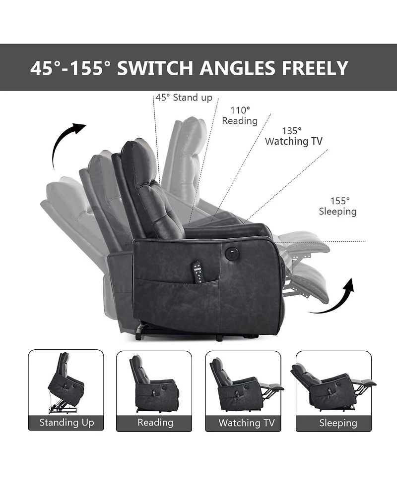 Clihome Power Lift Recliner Chair with Massage and Heat, 155degree(s) Reclining Chair with Usb Port, Pu Leather