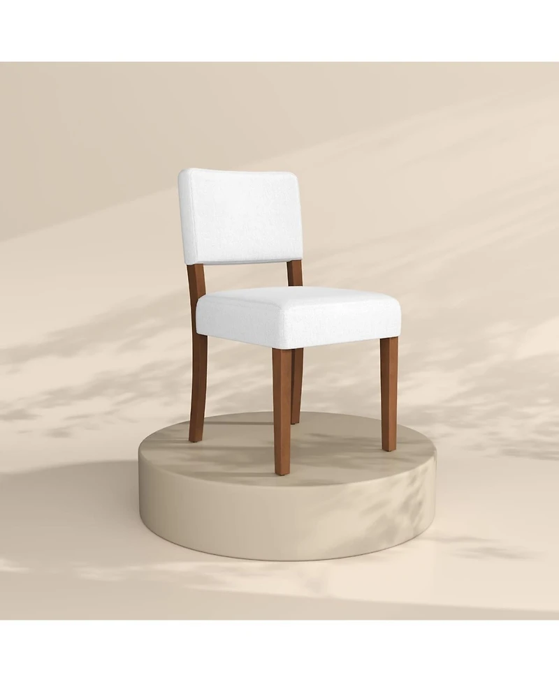 gaomon Set of 2 White Upholstered Dining Chairs with Wood Legs, Modern Armless Kitchen Chairs