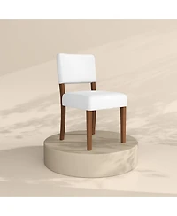 gaomon Set of 2 White Upholstered Dining Chairs with Wood Legs, Modern Armless Kitchen Chairs