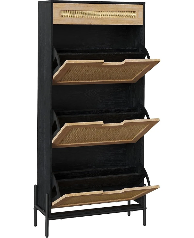 gaomon Modern Rattan 3 Flip Door Shoe Cabinet - Freestanding Entryway/Hallway Storage Organizer