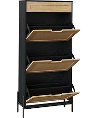 gaomon Modern Rattan 3 Flip Door Shoe Cabinet - Freestanding Entryway/Hallway Storage Organizer