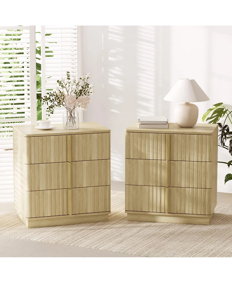 Streamdale Furniture Vintage 3-Drawer Vertical Stripe Nightstand (Set of 2)
