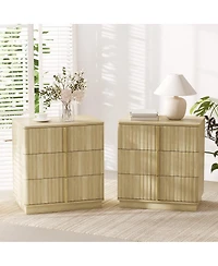 Streamdale Furniture Vintage 3-Drawer Vertical Stripe Nightstand (Set of 2)