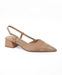 Berness Women's Fay Croco Texture Toe Cap Low Block Heel Slingback