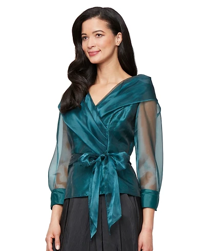 Alex Evenings Petite Tie-Front Tulle Top