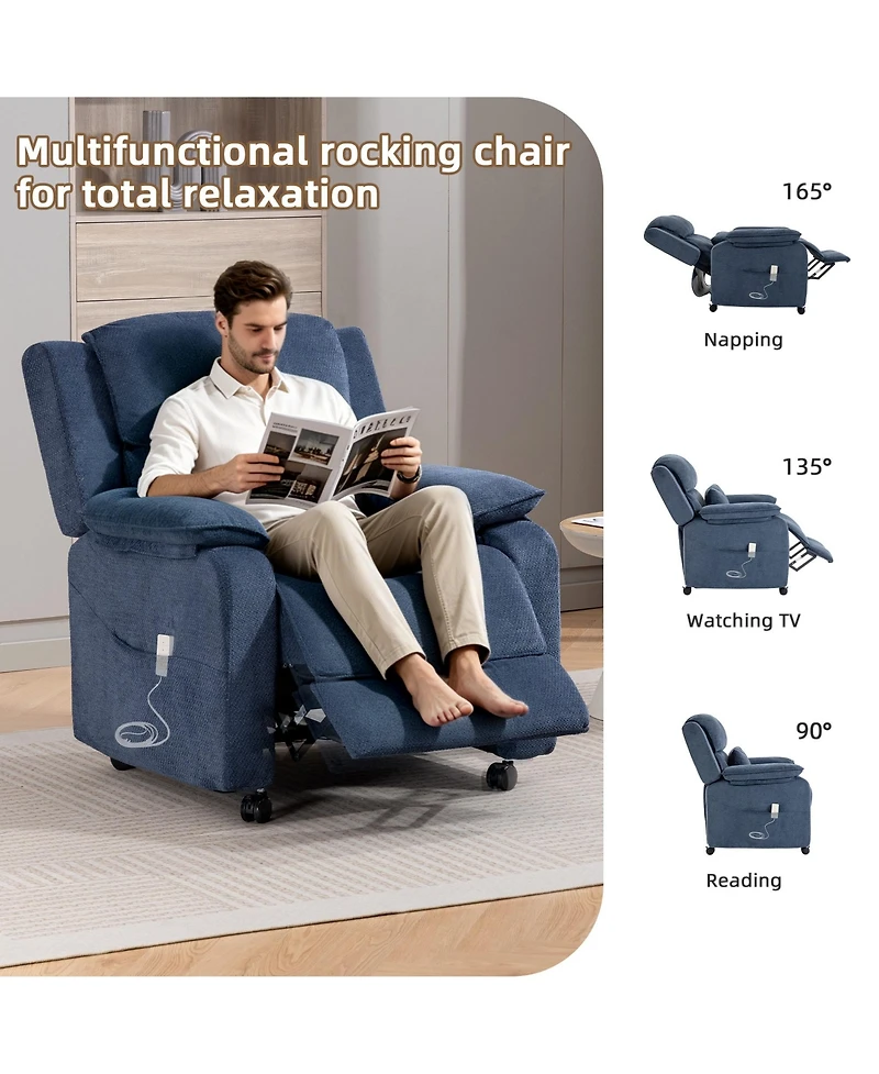 Dyhome Power Recliner Chair with Chenille Upholstery and Lumbar Pillow