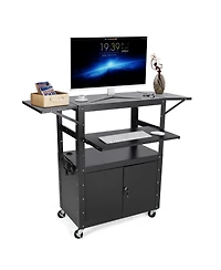 homfan Adjustable Rolling Av Cart with Locking Cabinet,Multipurpose Steel Construction,Pullout Keyboard Tray,Power Strip,Extra Storage Space