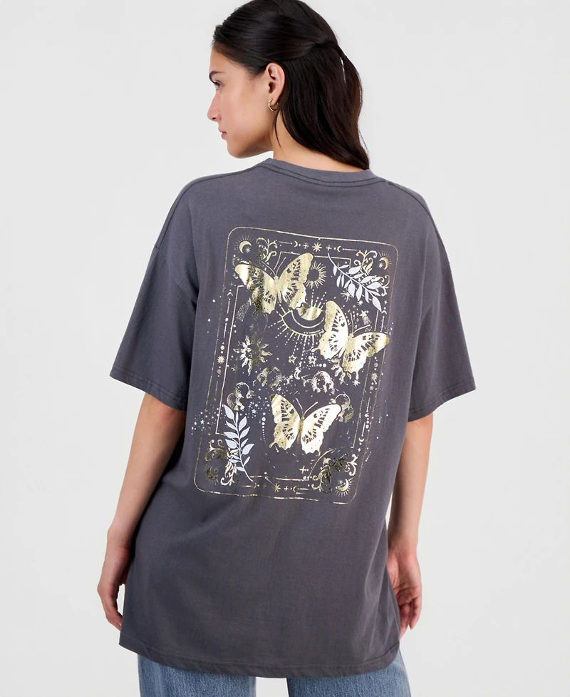 Rebellious One Juniors' Cotton Butterfly Graphic T-Shirt