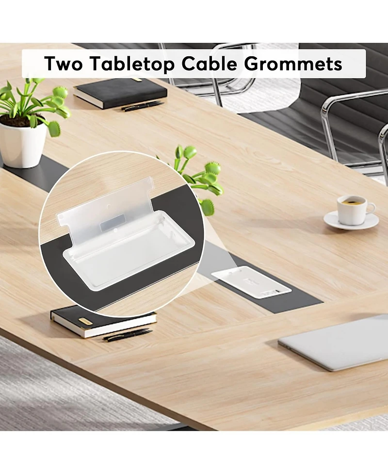 Tribesigns 8FT Conference Table: 94.48"L boat-shaped meeting table with cable grommets. Modern conference table for office. Light Wood Grain