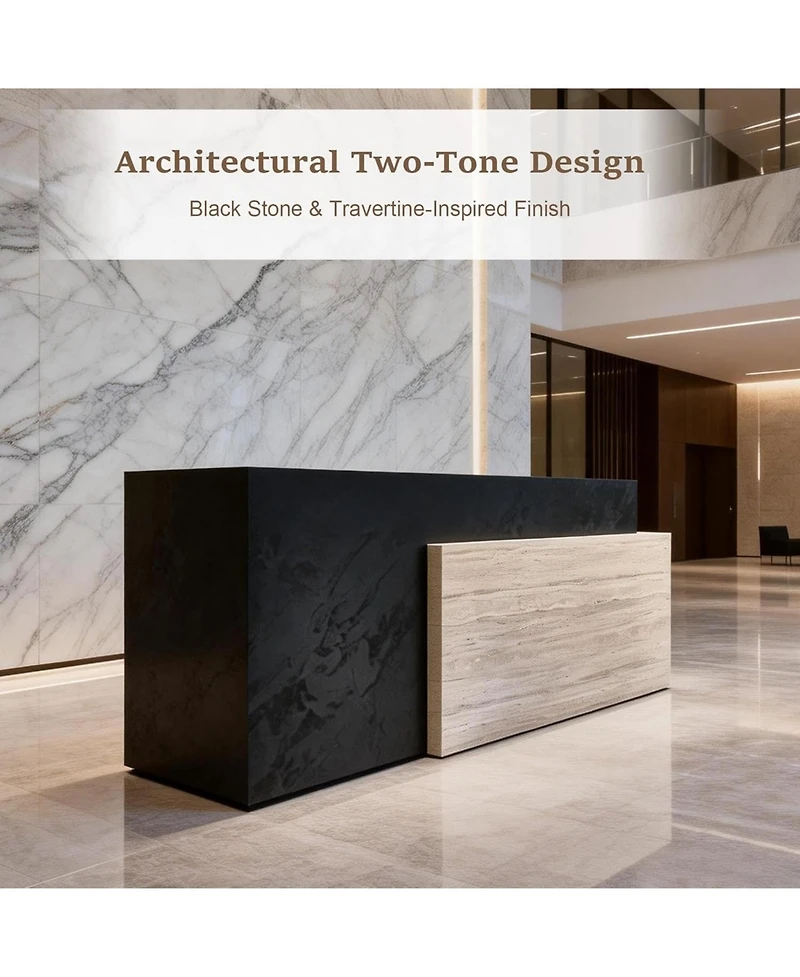 Logicfox Commercial Modern Reception Desk with Stone and Travertine Finish