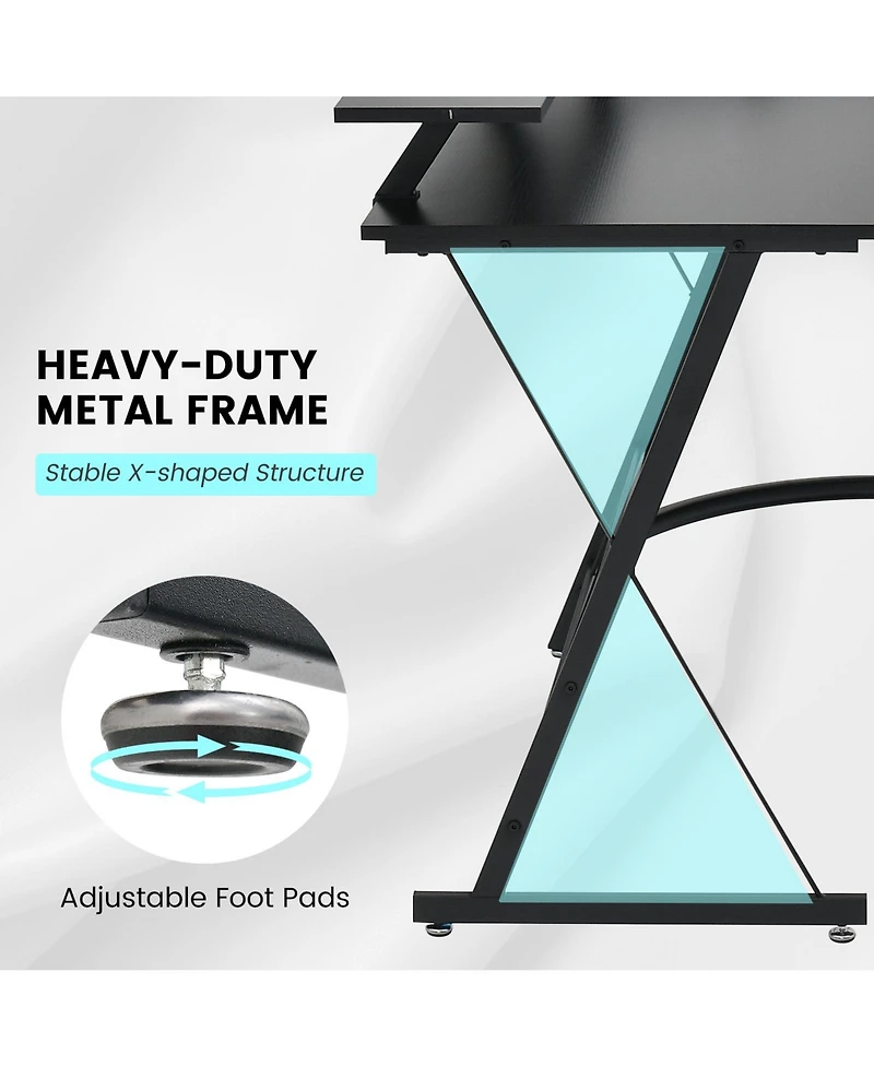 Gouun L-shaped Computer Desk with Power Outlet and Monitor Stand