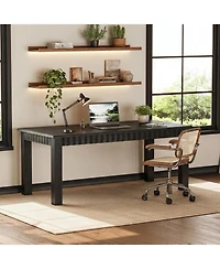 Tribesigns Computer Desk, Solid Wood Home Office Desk with Sturdy Wooden Legs, Rustic Large Table for Writing, Reading, Study