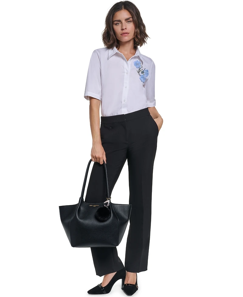 Karl Lagerfeld Paris Women's Short-Sleeve Collared Blouse