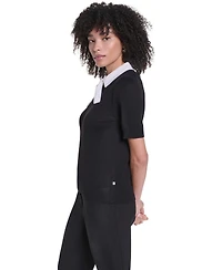 Karl Lagerfeld Paris Women's Short-Sleeve Collared Keyhole Sweater
