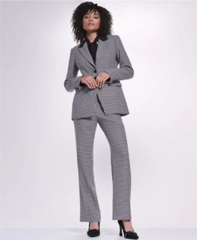 Karl Lagerfeld Paris Womens Three Button Blazer Mock Neck Keyhole Blouse Mid Rise Flare Pants