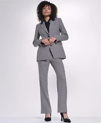 Karl Lagerfeld Paris Womens Three Button Blazer Mock Neck Keyhole Blouse Mid Rise Flare Pants