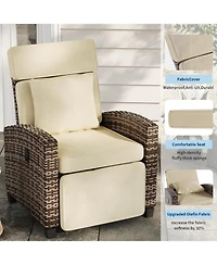GarveeLife Outdoor Wicker Recliner Chair with 145degree(s) Adjustable Backrest and Footrest, Flip-Up Side Table, Removable Cushion