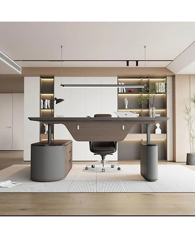 Logicfox Sit and Stand L Shaped Executive Desk Adjustable Luxury Office with File Cabinet