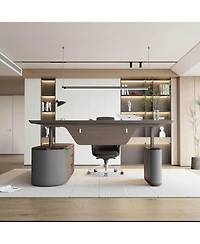 Logicfox Sit and Stand L Shaped Executive Desk Adjustable Luxury Office with File Cabinet