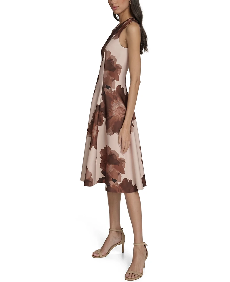 Calvin Klein Women's Printed Scuba Fit & Flare Dress